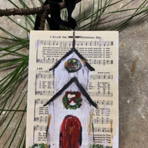 3 x 5 hand painted church on music sheet i heard the bells